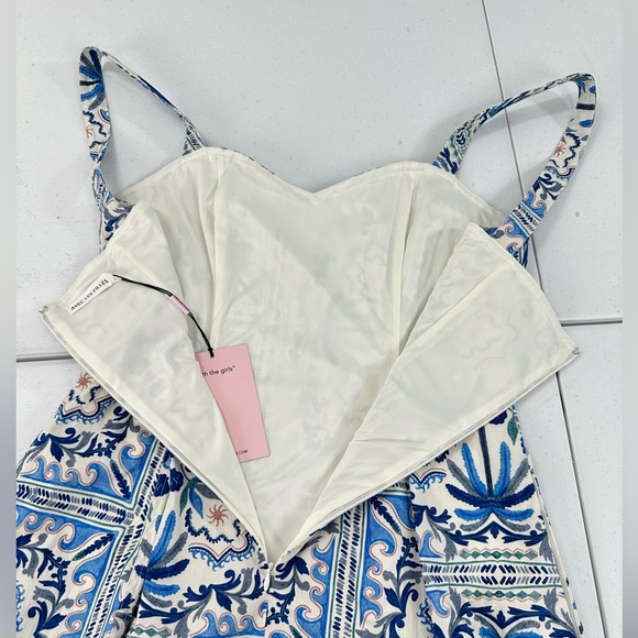 Avec Les Filles Blue Mediterranean Tile Sweetheart Midi Dress Coastal Resort 6 - Picture 8 of 13